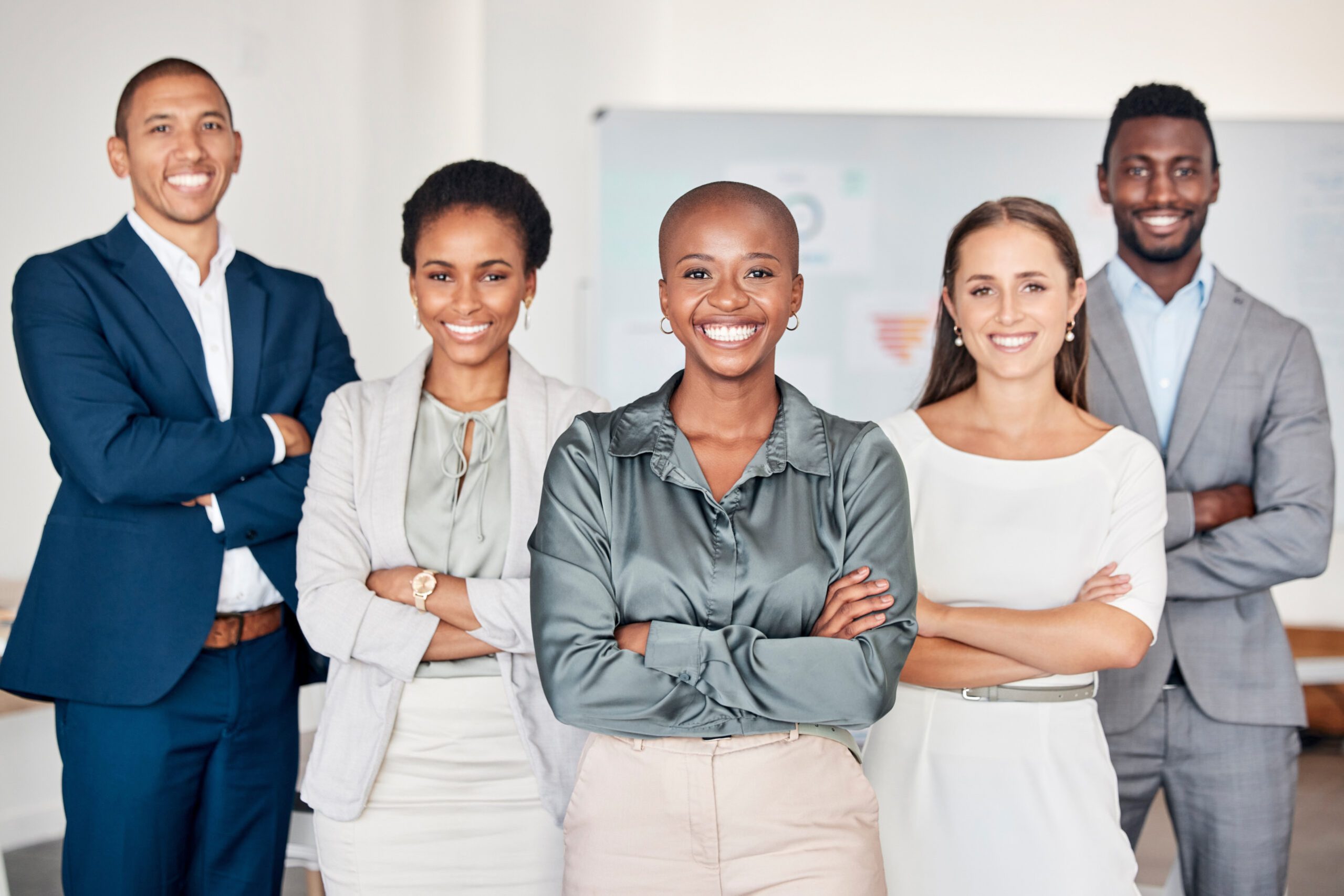 Business team portrait, people smile in professional office and global company diversity in Toronto boardroom. Black woman in leadership career, happy corporate staff together
and group success.